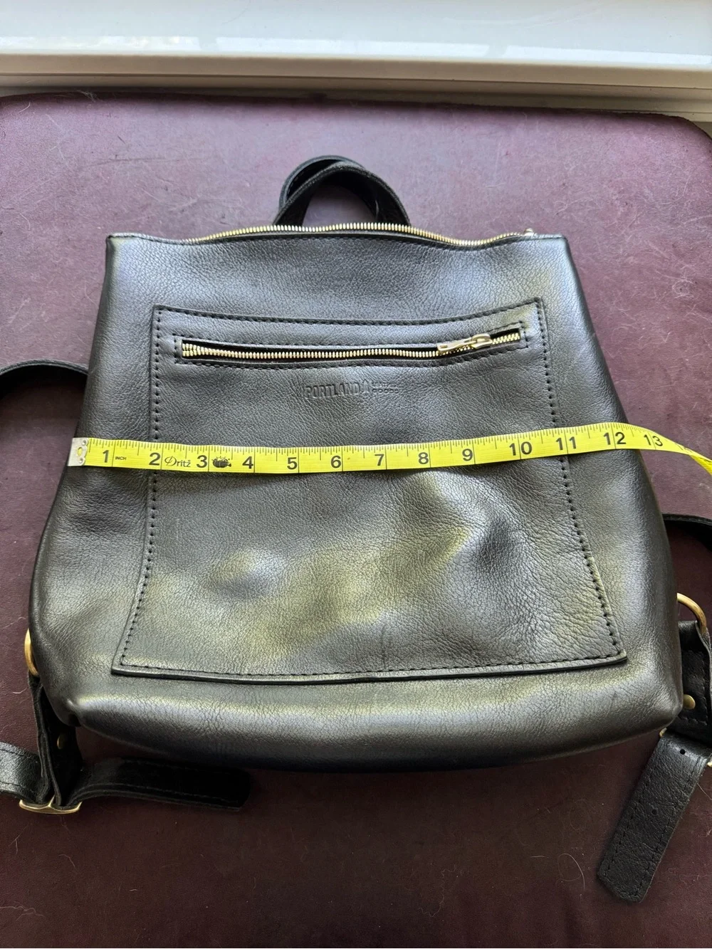 Portland Leather Backpack, pebbled black with gold zippers